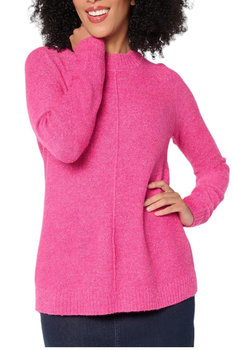 Denim & Co. Women's Crew Neck Long Sleeve Sparkle Sweater Pink - Regular